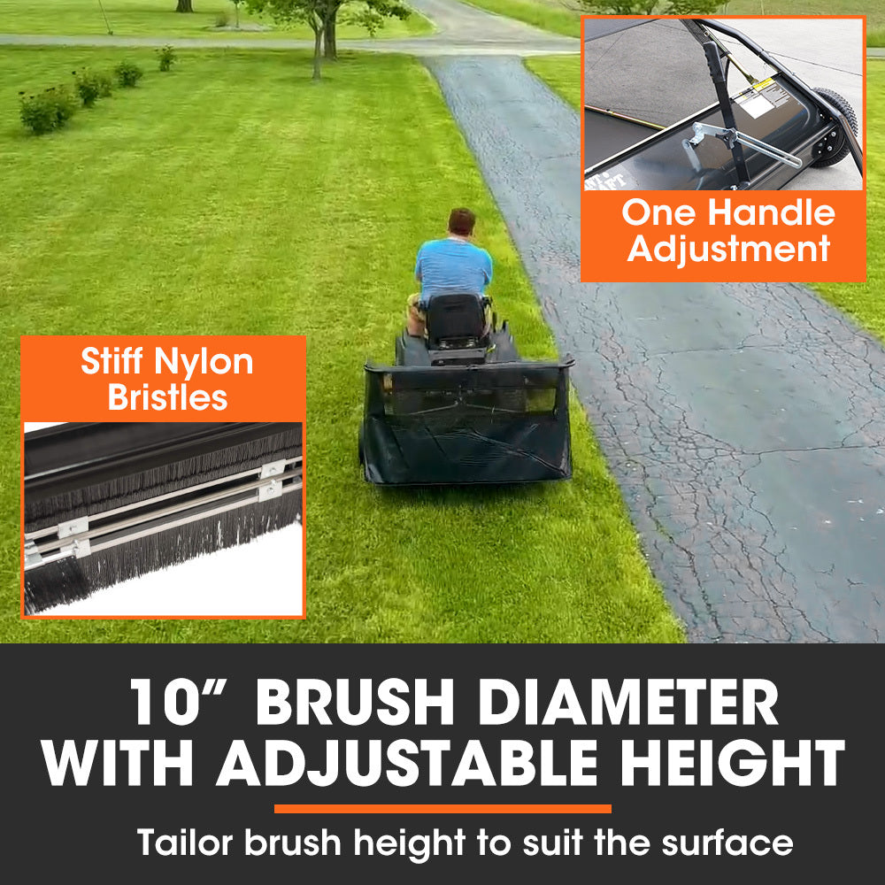 Tow-Behind Lawn Sweeper 1.22m Wide with Universal Hitch for Garden Tractors