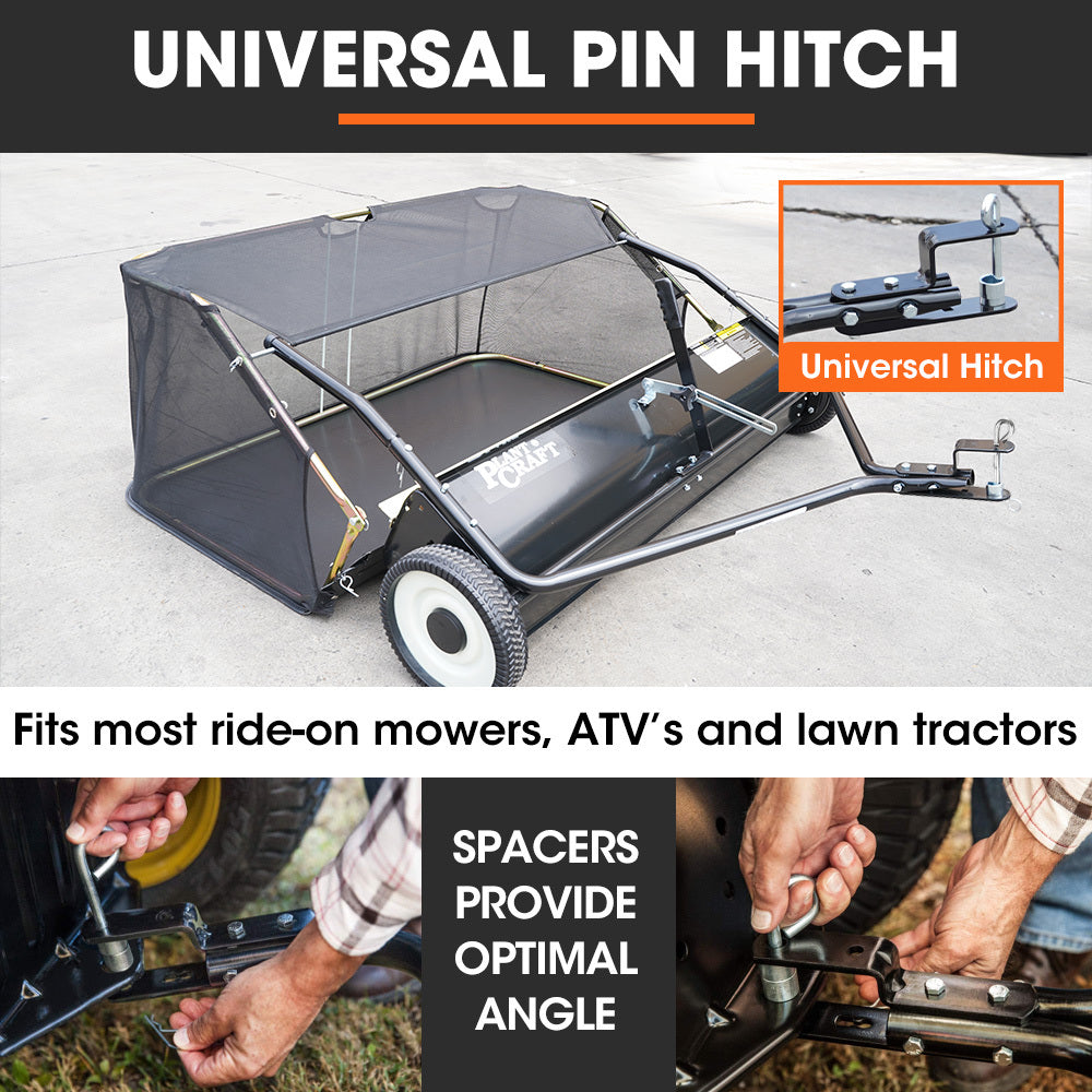 Tow-Behind Lawn Sweeper 1.22m Wide with Universal Hitch for Garden Tractors