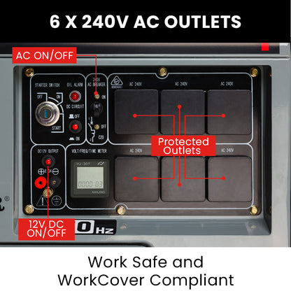 8.4kW Diesel Generator with Electric Start & 6 Outlets, 460cc Engine