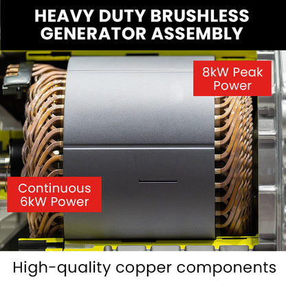 8.4kW Peak 6kW Rated Diesel Generator with RCD Safety Switch, 0.03m Steel Enclosure