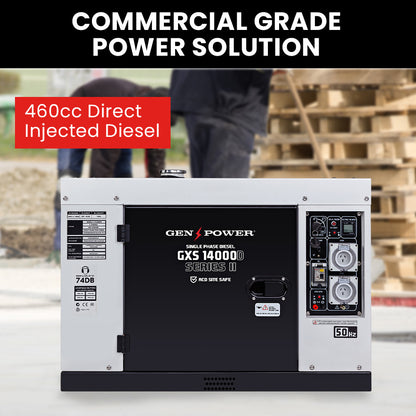 8.4kW Peak 6kW Rated Diesel Generator with RCD Safety Switch, 0.03m Steel Enclosure