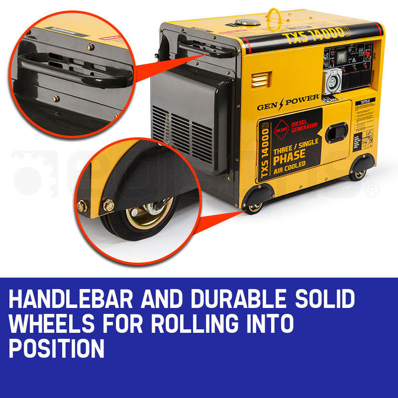 7kW Diesel Generator with Electric Start, 3-Phase & 240V Outlets for Home/Industrial Use