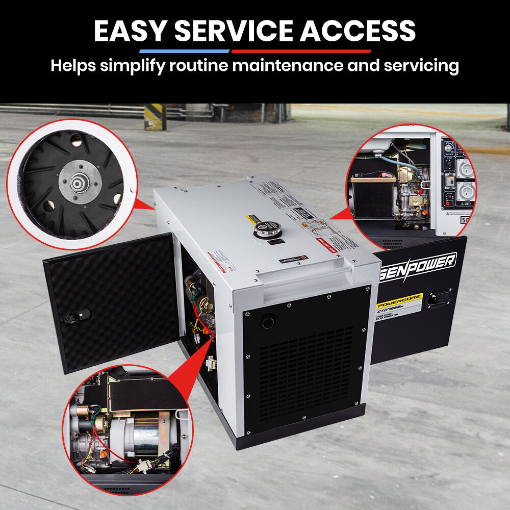7kW Peak 5kW Rated Commercial Diesel Generator, Three Phase 415V, Electric Start, Sound-Insulated, RCD Safety Switch, Worksite & Backup Power
