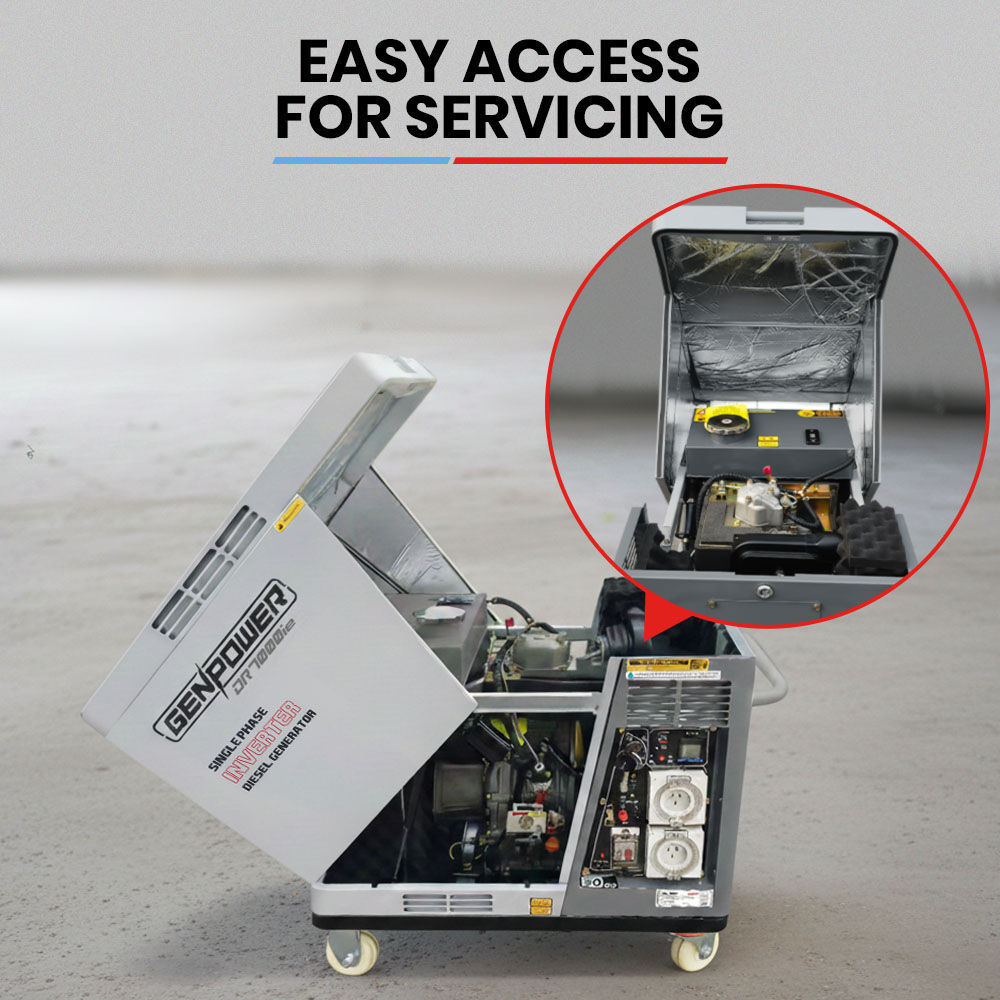 6.5kW Peak 5kW Rated Diesel Inverter Commercial Generator, Electric Key Start, 2 x 15A, RCD Safety Switch, Wheels, Worksite, Home Backup