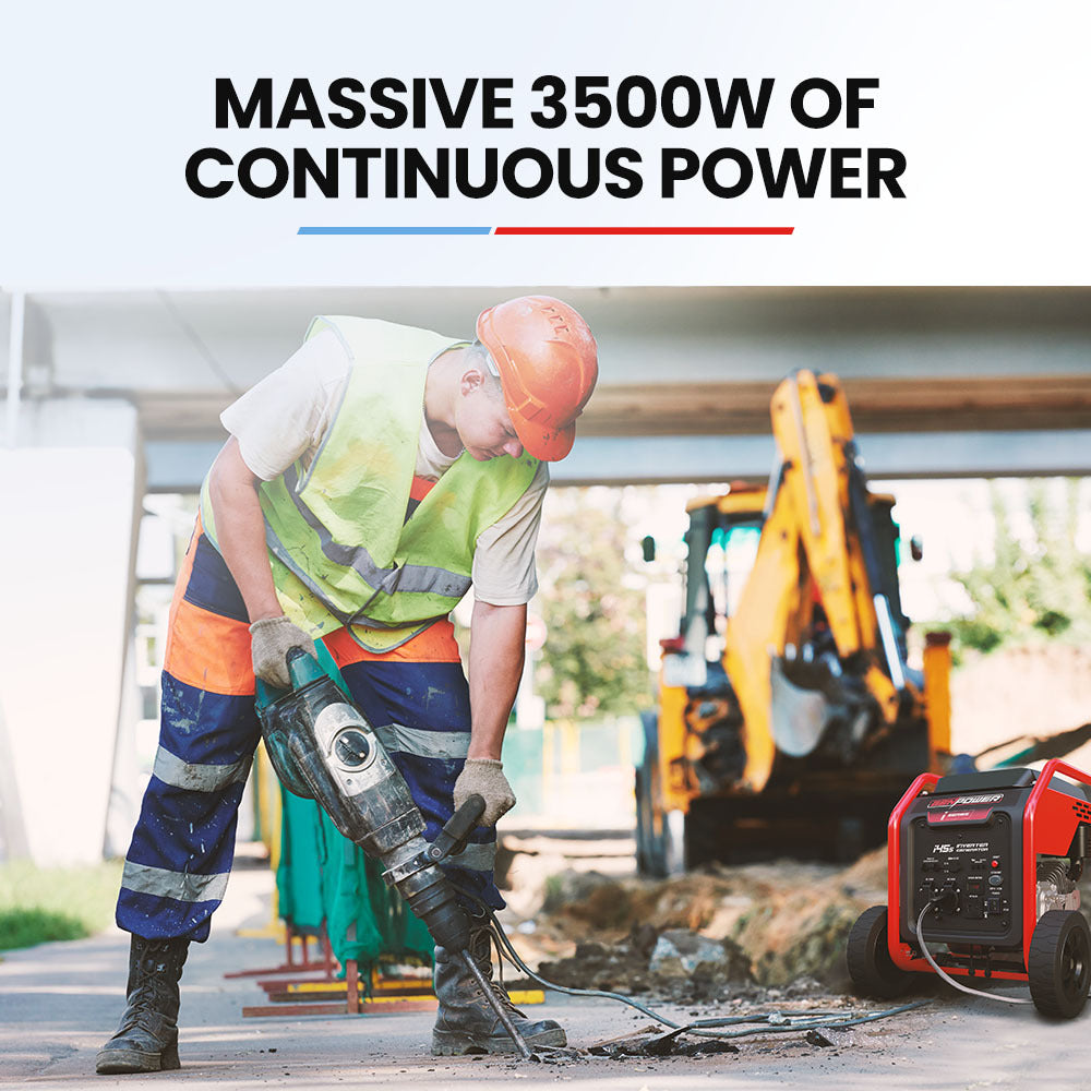 Portable Inverter Generator 3.5kW Rated, 4kW Peak with Wheels and USB Outlets