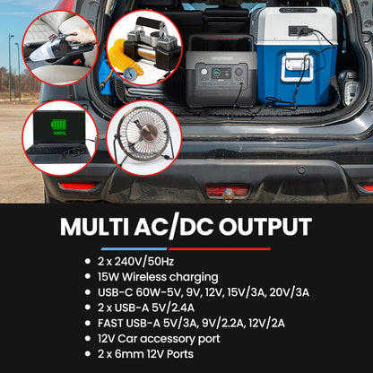 Portable 600W Power Station, 576Wh LiFePO4, Solar & Wireless Charging, 8.4 kg