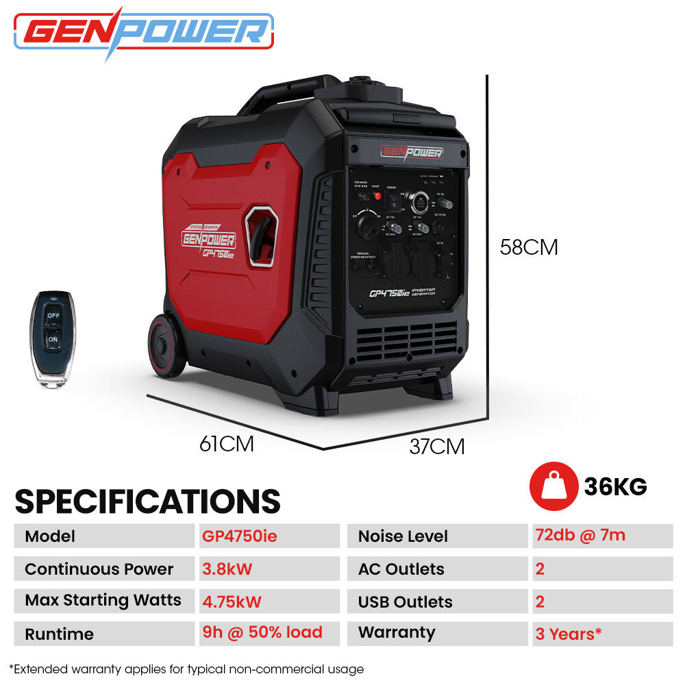 4.75kW Inverter Generator with Push Button Start & Wheels for Camping & Backup