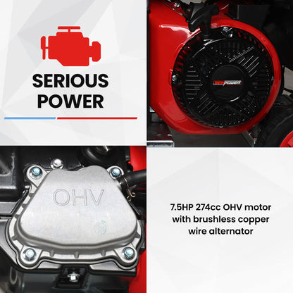 6kW Peak Inverter Generator, 15L Tank, Portable with Wheels, 45kg, RCD Safe