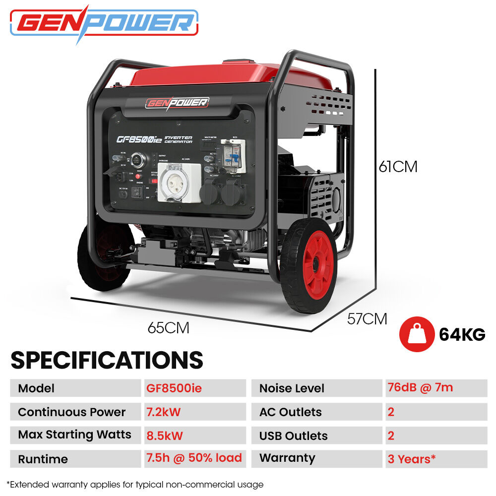 8.5kW Inverter Generator with Push-Button Start, 20L Tank, Mobile & Safe Use