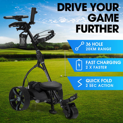 Electric Golf Buggy Cart, 20km Range, Lightweight 10kg, with Seat, Black