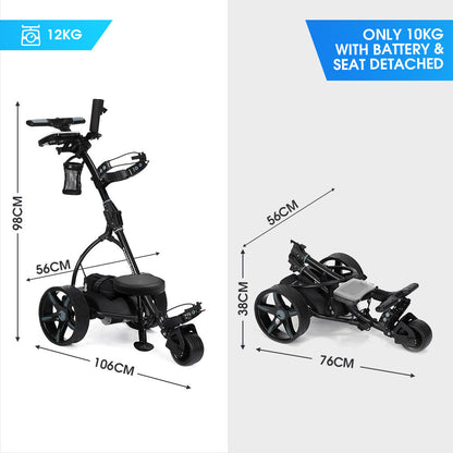 Electric Golf Buggy Cart, 20km Range, Lightweight 10kg, with Seat, Black