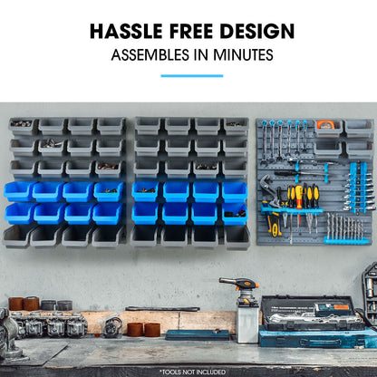 69pc Wall Mounted Storage Rack with Tool Holders - Blue, 1.8m Pegboards
