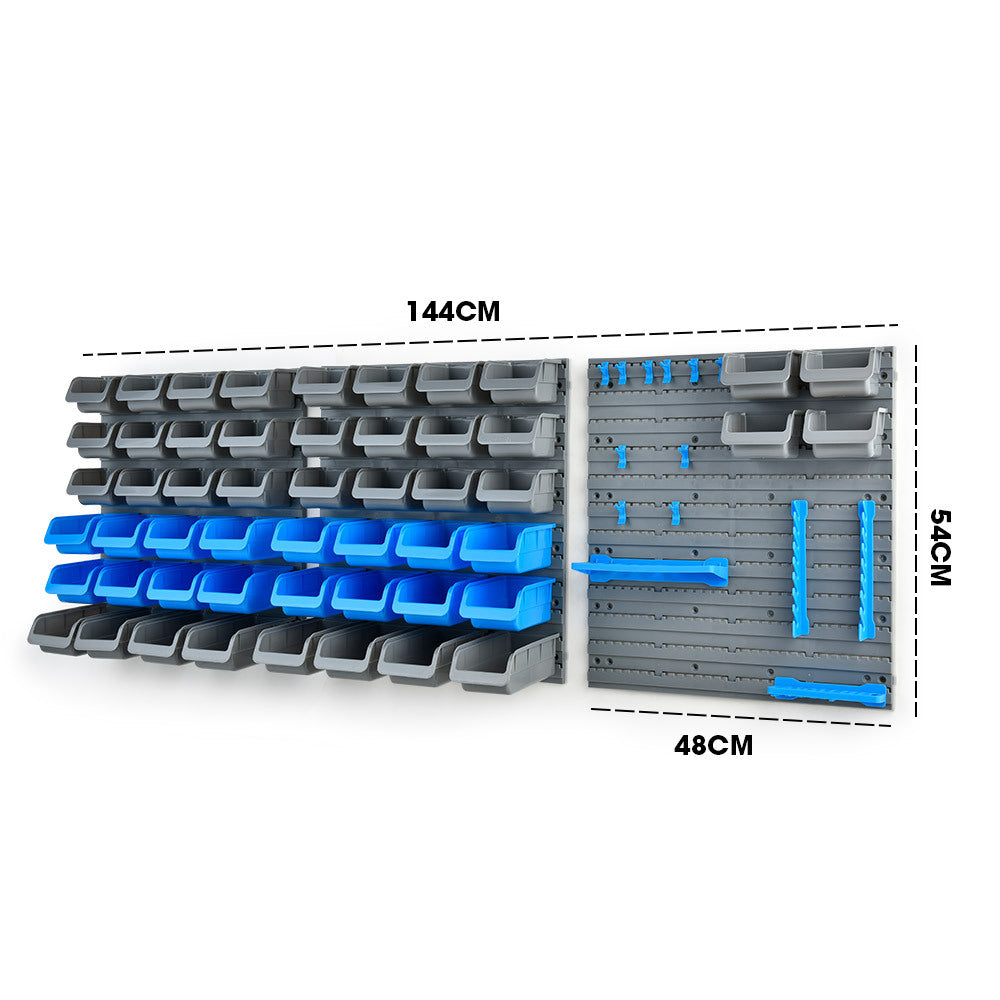 69pc Wall Mounted Storage Rack with Tool Holders - Blue, 1.8m Pegboards