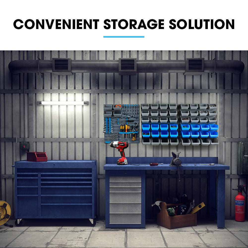 69pc Wall Mounted Storage Rack with Tool Holders - Blue, 1.8m Pegboards
