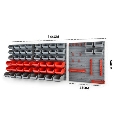 69-Piece Wall Mounted Storage Rack with Tool Holders - Red, 1.7m Boards