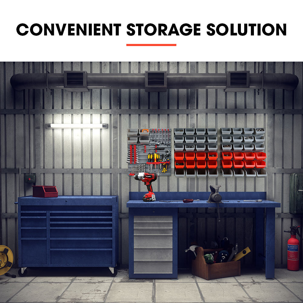 69-Piece Wall Mounted Storage Rack with Tool Holders - Red, 1.7m Boards