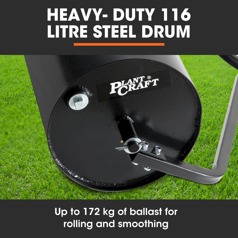 48" Tow-Behind Lawn Roller, 116L Capacity, Universal Hitch, Steel Drum
