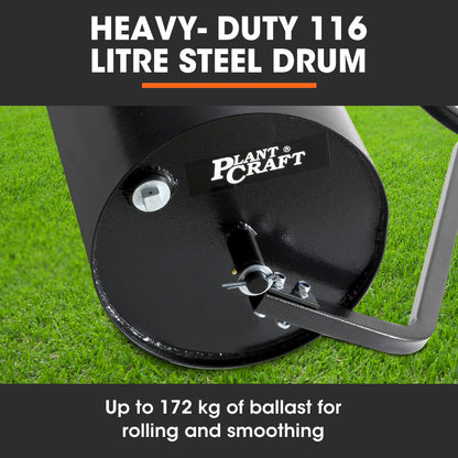48" Tow-Behind Lawn Roller, 116L Capacity, Universal Hitch, Steel Drum