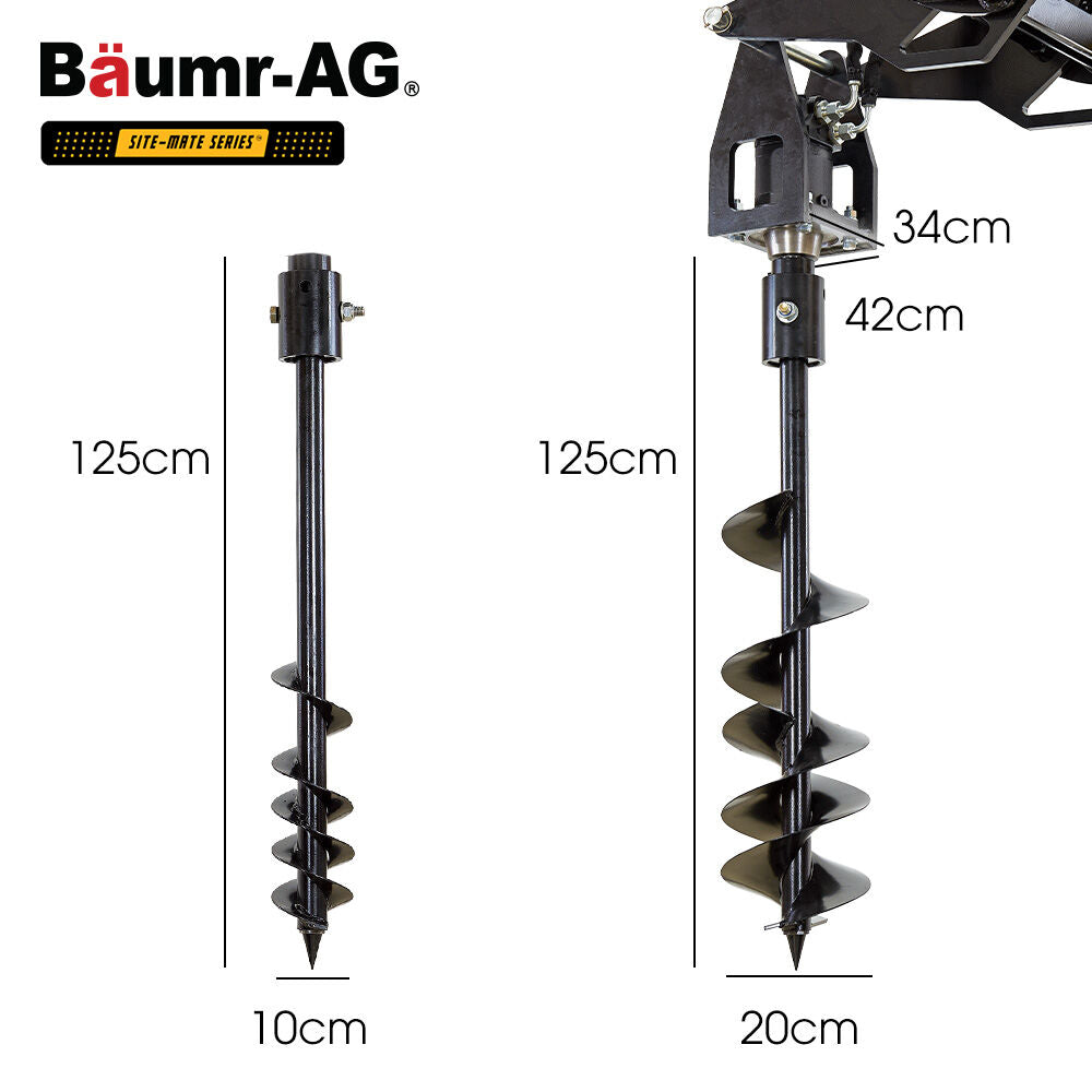 Post Hole Auger for BSR5000 Mini Loader Skid Steer, with 100mm & 200mm Bits, Quick Connect Hydraulics