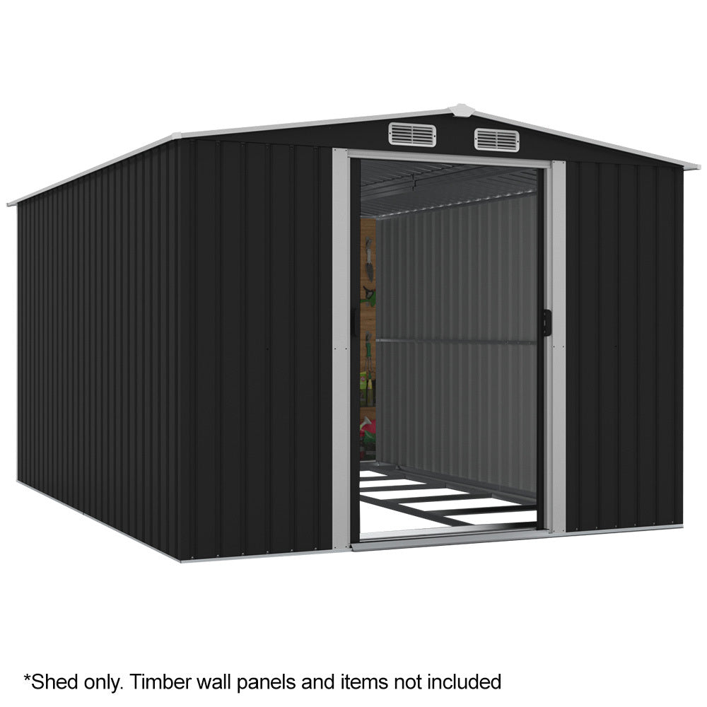 Galvanised Steel Garden Shed 2.58 x 3.14 x 2.02m with Sliding Doors & Vents