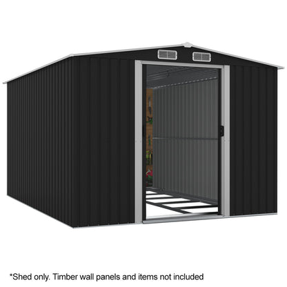 Galvanised Steel Garden Shed 2.58 x 3.14 x 2.02m with Sliding Doors & Vents
