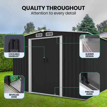 Galvanised Steel Garden Shed 2.58 x 3.14 x 2.02m with Sliding Doors & Vents