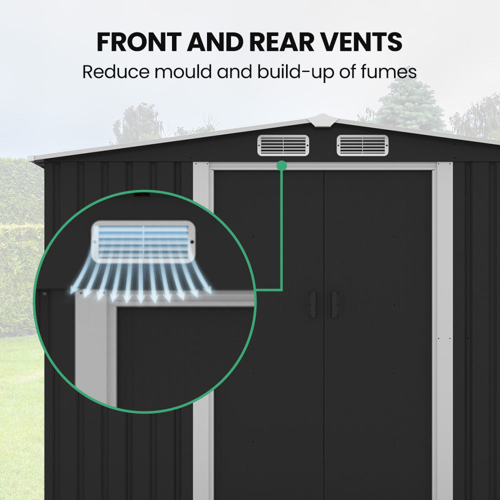 Galvanised Steel Garden Shed 2.58 x 3.14 x 2.02m with Sliding Doors & Vents