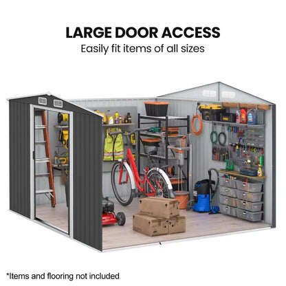 Galvanised Steel Garden Shed 2.58 x 3.14 x 2.02m with Sliding Doors & Vents