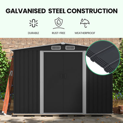 Galvanised Steel Garden Shed 2.58 x 3.14 x 2.02m with Sliding Doors & Vents