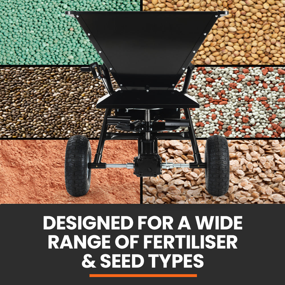 160L Tow Behind Broadcast Spreader, 158kg Load Capacity, Heavy Duty Design