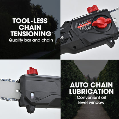 20V Cordless Pole Saw & Trimmer Combo, 0.2m Chainsaw, Telescopic Handle