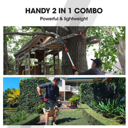 20V Cordless Pole Saw & Trimmer Combo, 0.2m Chainsaw, Telescopic Handle
