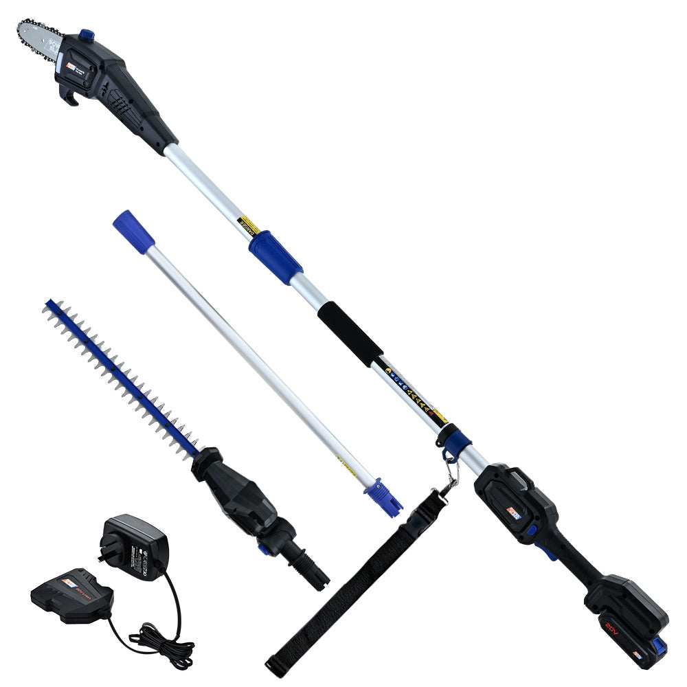 Cordless 20V Pole Saw & Hedge Trimmer Kit with 3m Reach and Battery Included
