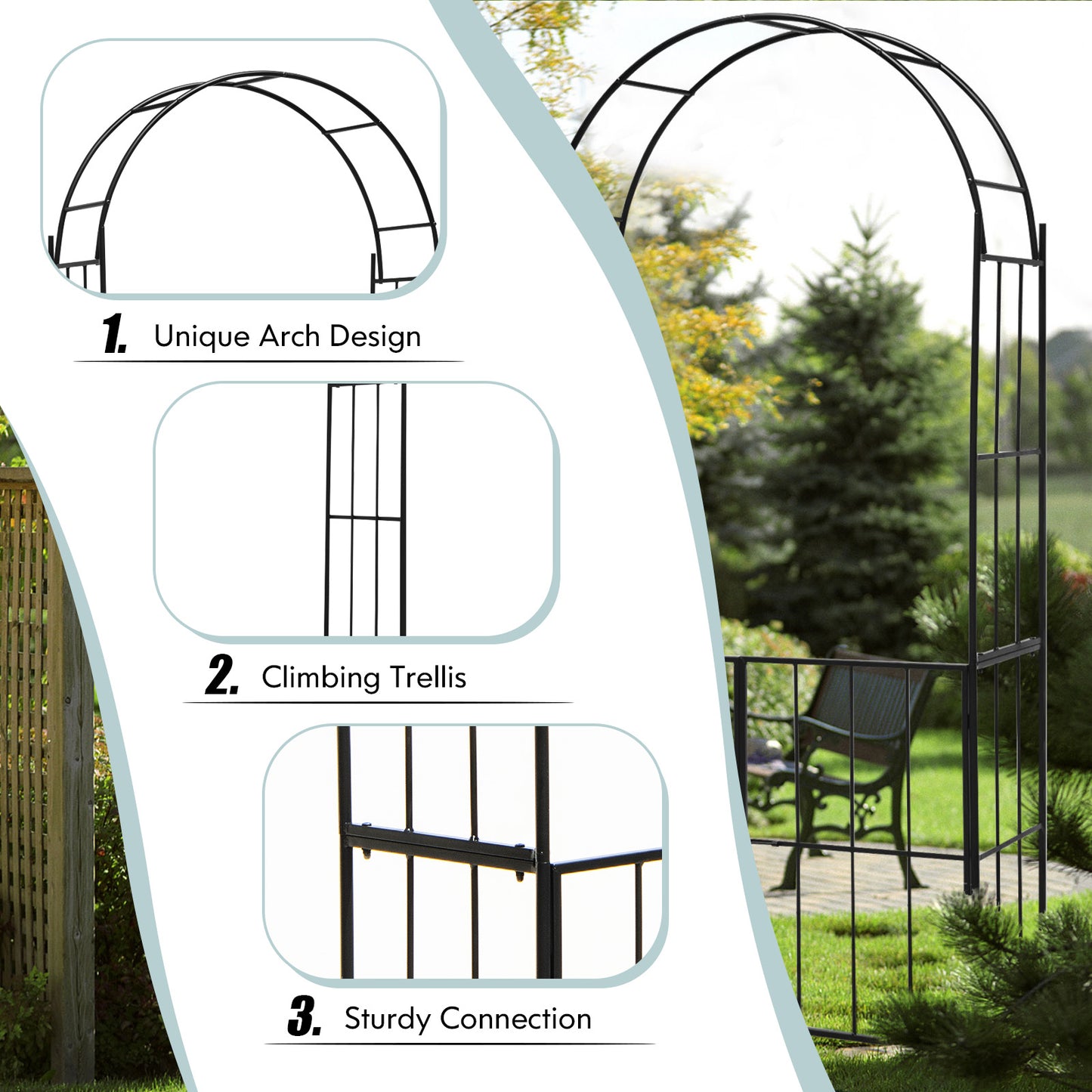 Garden Arch Arbor Trellis with Gate Tall Heavy-Duty Metal Arbour Archway-Black
