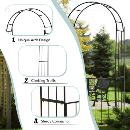 Garden Arch Arbor Trellis with Gate Tall Heavy-Duty Metal Arbour Archway-Black