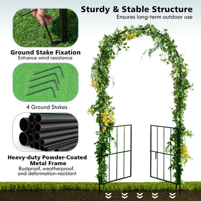 Garden Arch Arbor Trellis with Gate Tall Heavy-Duty Metal Arbour Archway-Black