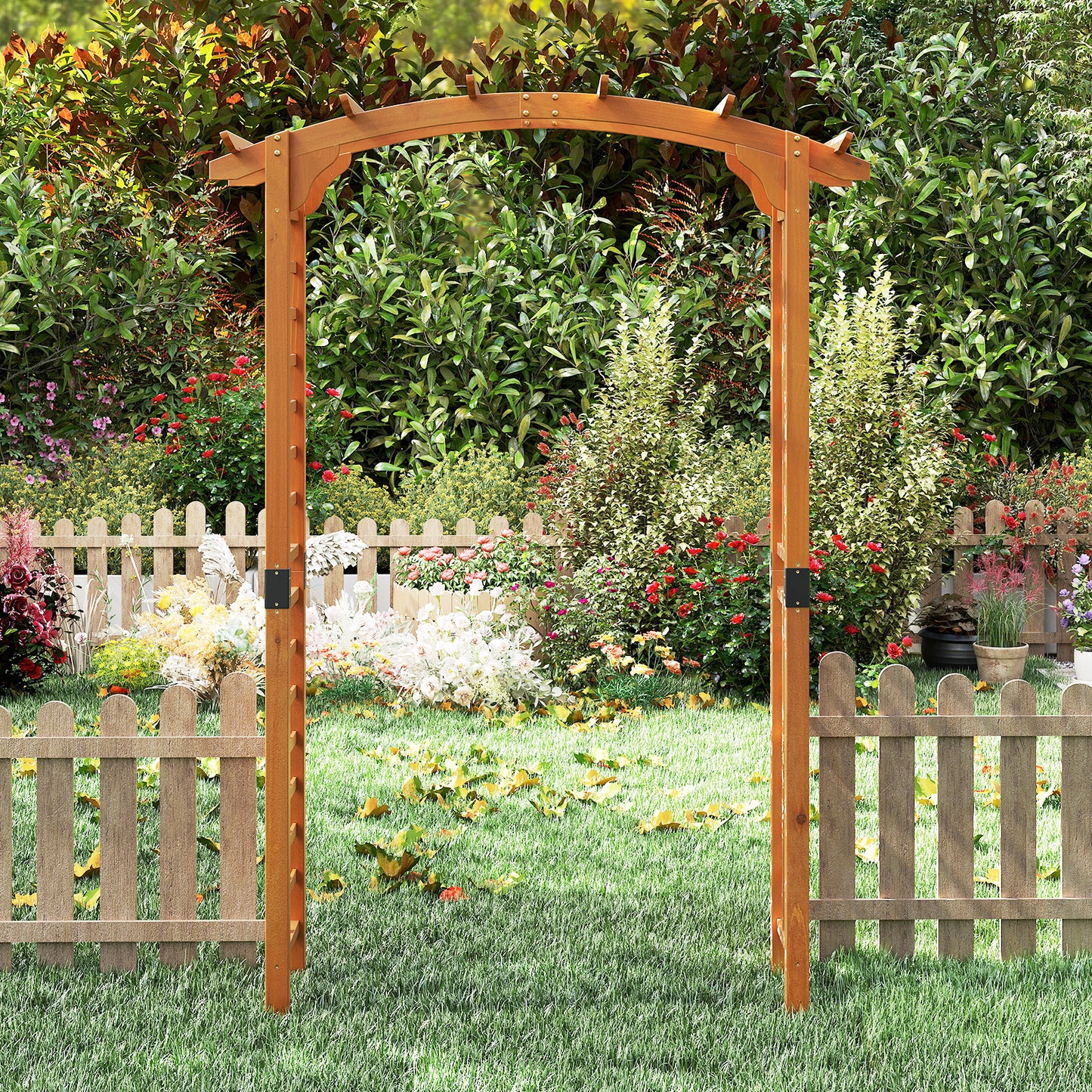 229 cm Garden Arch Wooden Arbor Outdoor Wood Trellis for Climbing Plants-Orange