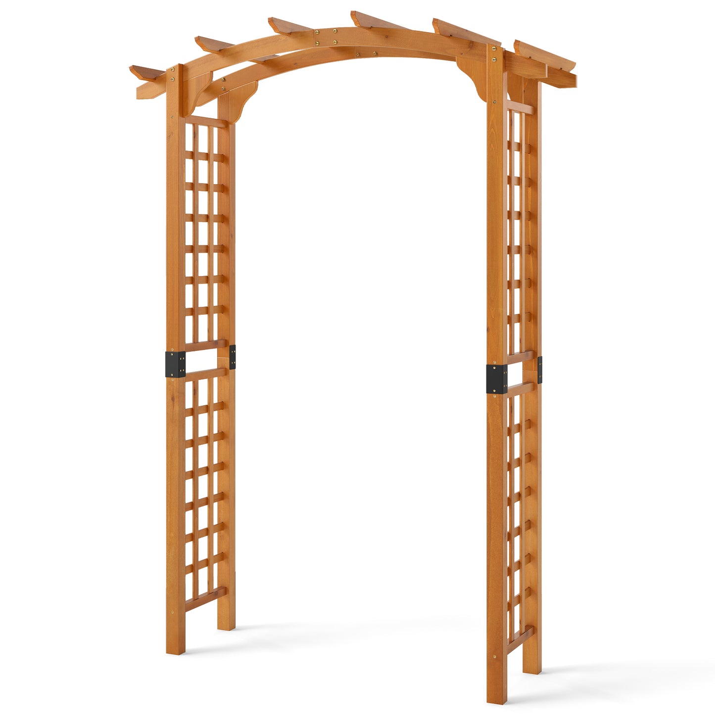 229 cm Garden Arch Wooden Arbor Outdoor Wood Trellis for Climbing Plants-Orange