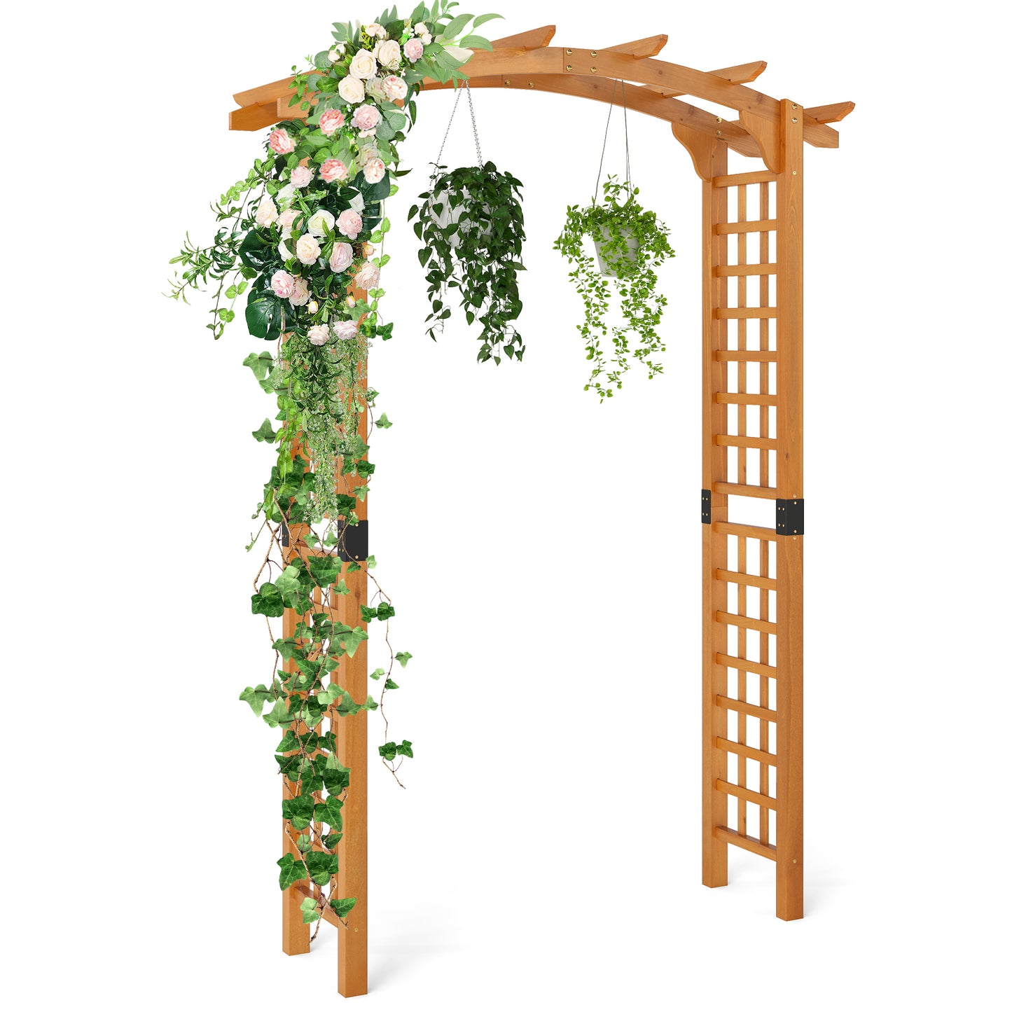229 cm Garden Arch Wooden Arbor Outdoor Wood Trellis for Climbing Plants-Orange