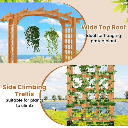 229 cm Garden Arch Wooden Arbor Outdoor Wood Trellis for Climbing Plants-Orange