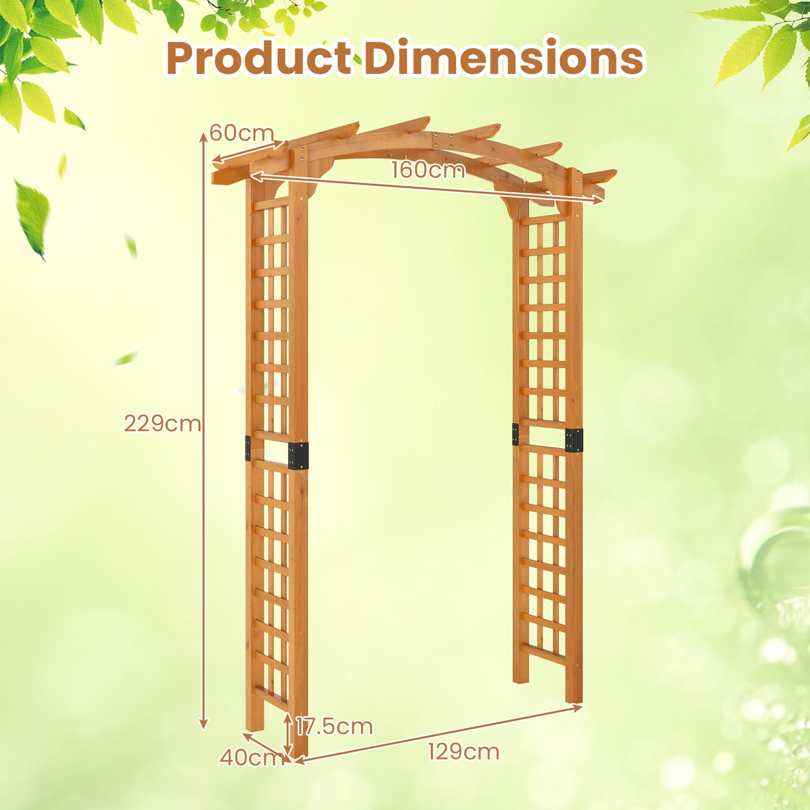 229 cm Garden Arch Wooden Arbor Outdoor Wood Trellis for Climbing Plants-Orange