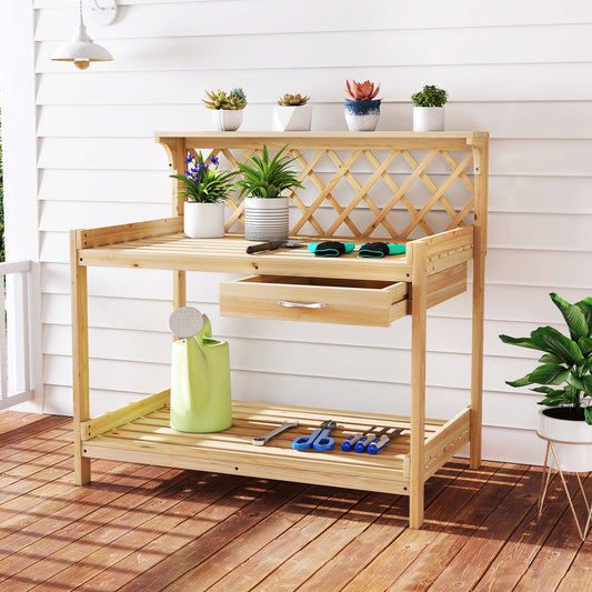 Garden Potting Bench Table Wooden Planting Workstation