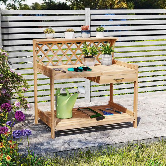 Garden Potting Bench Table Wooden Planting Workstation
