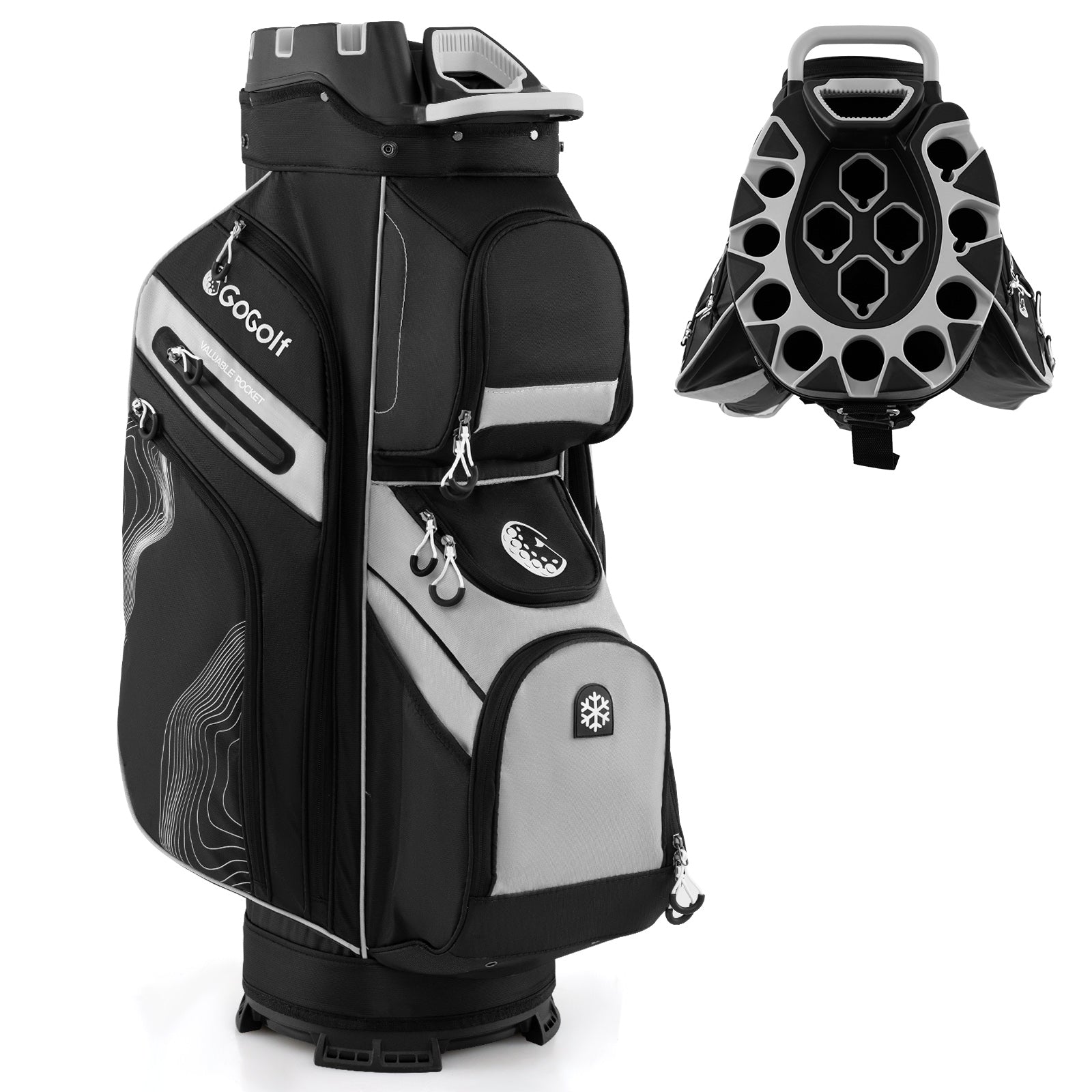 Golf Cart Bag Molded Lock Top Golf Bag with 14-Way Full Length Dividers-Grey