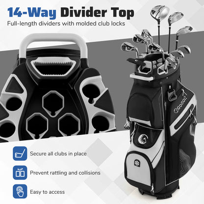 Golf Cart Bag Molded Lock Top Golf Bag with 14-Way Full Length Dividers-Grey