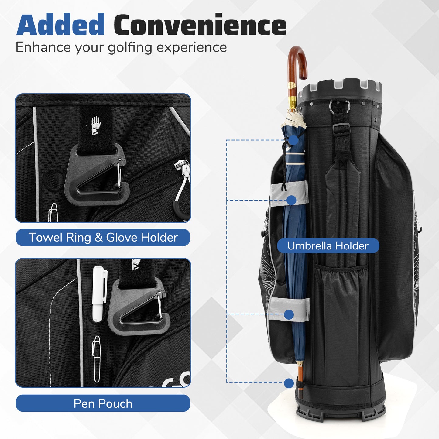 Golf Cart Bag Molded Lock Top Golf Bag with 14-Way Full Length Dividers-Grey