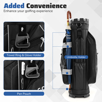 Golf Cart Bag Molded Lock Top Golf Bag with 14-Way Full Length Dividers-Grey