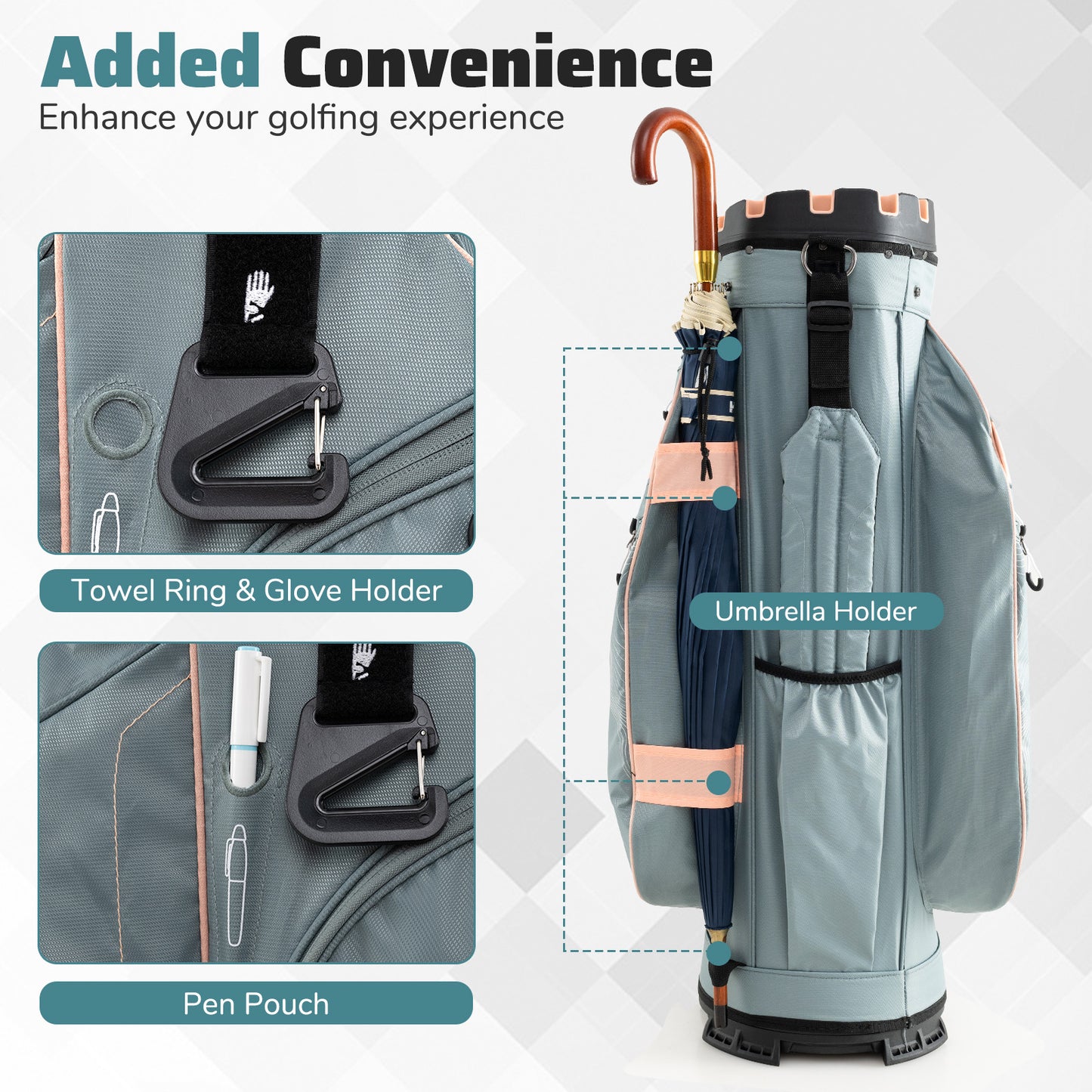 Golf Cart Bag Molded Lock Top Golf Bag with 14-Way Full Length Dividers-Light Pink