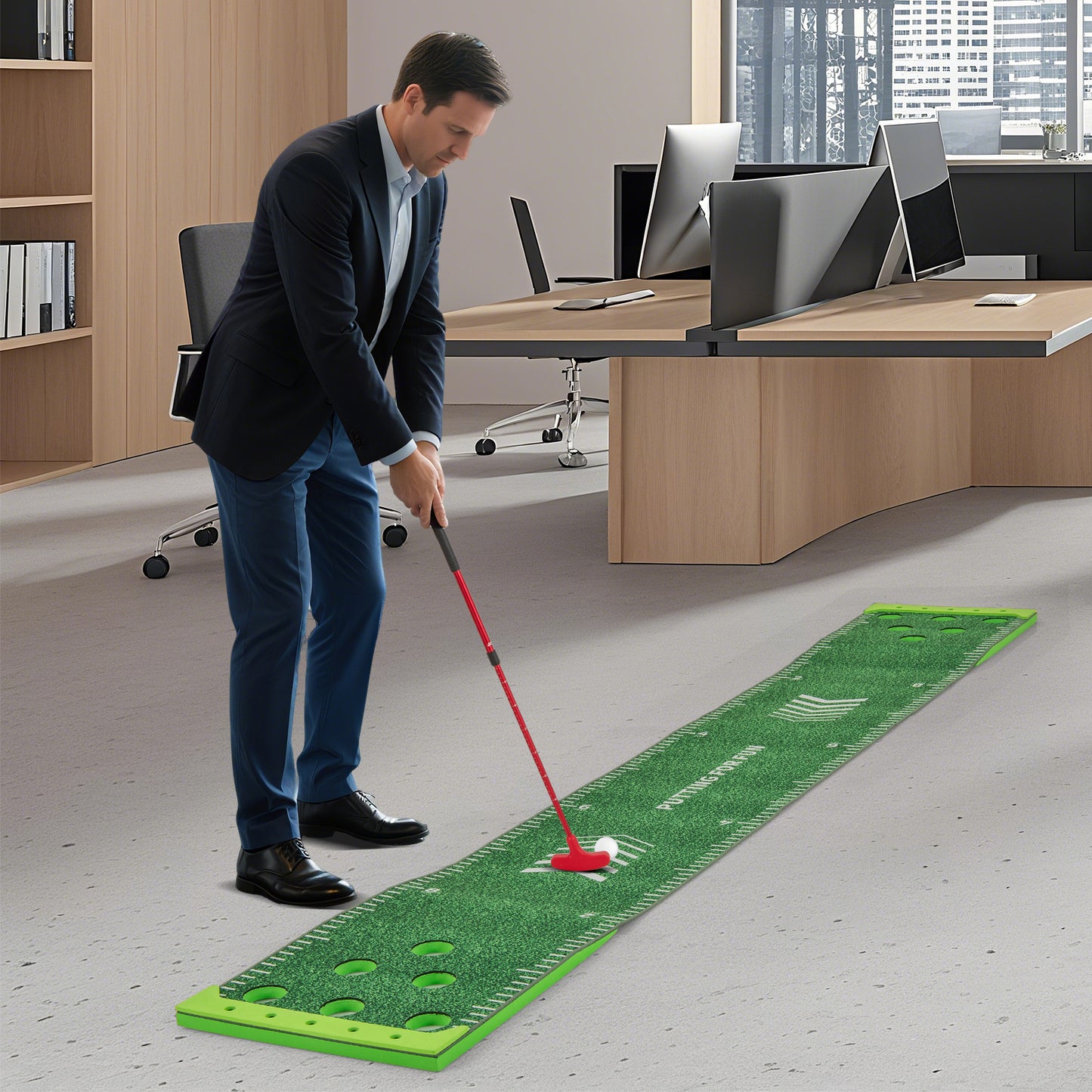 Golf Pong Game Set Portable Putting Green Mat