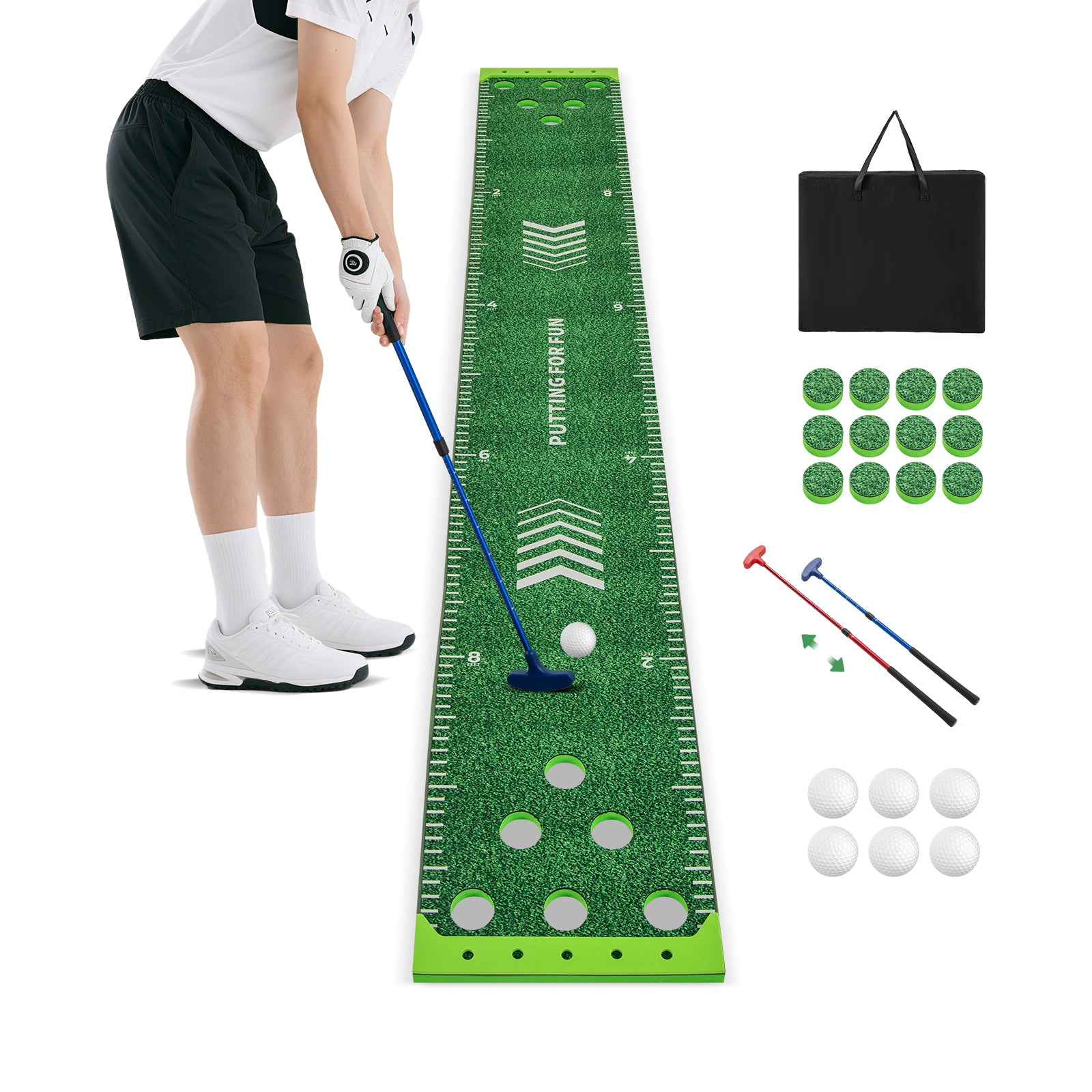 Golf Pong Game Set Portable Putting Green Mat